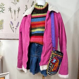 Vintage 90s Y2k Corduroy Jacket Whimsy Twee Skater Indie Cutecore Streetwear L